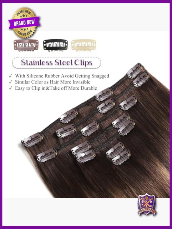 14 Inch Real Human Hair Clip In Extensions 7 Pcs 85g Straight main image 6